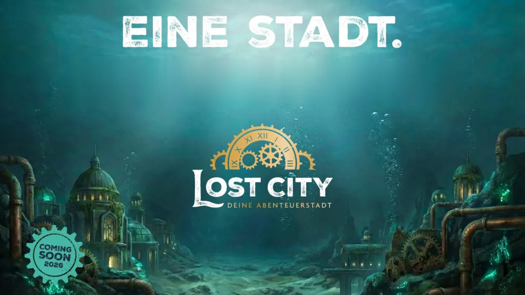 Lost City Neustrelitz: Plakat mit Logo vor einer Unterwasserstadt